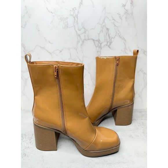 BP Boots Womens Size 10 Brown Platform Block Heel Ankle Booties Side Zip - Picture 3 of 10